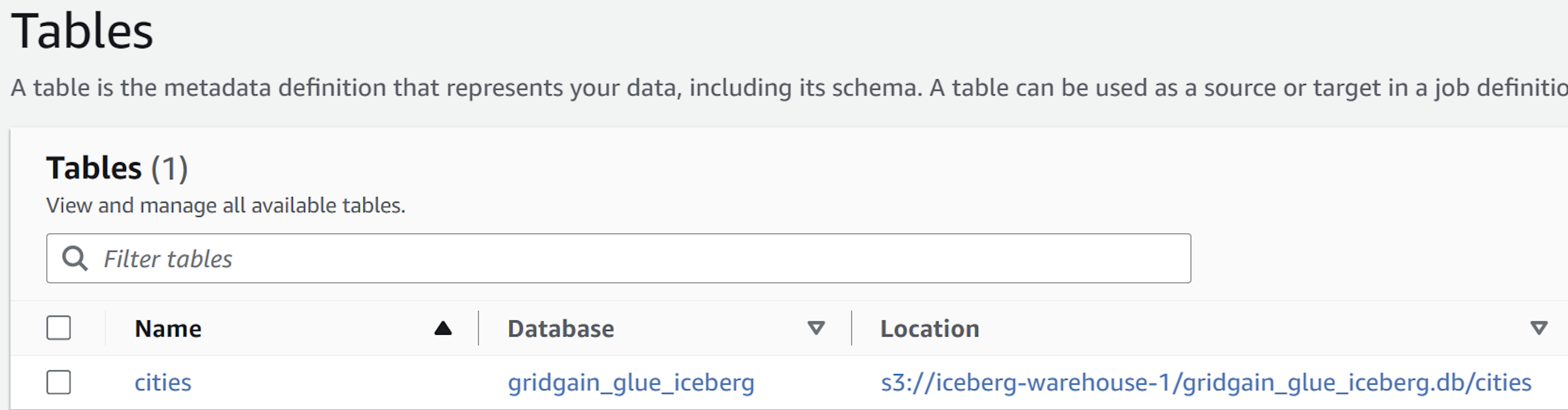 AWS Glue tables