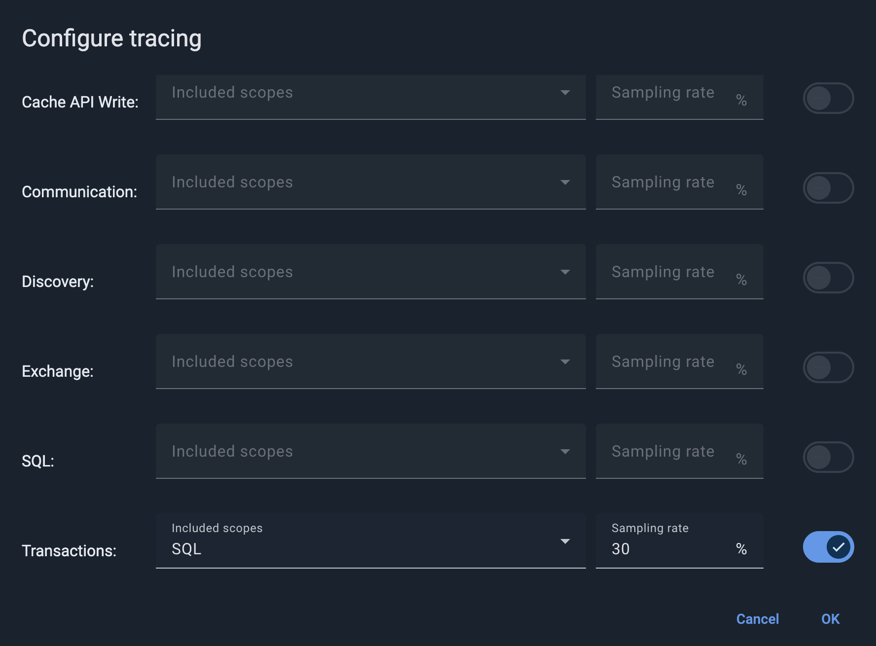 Control Center Tracing Screen