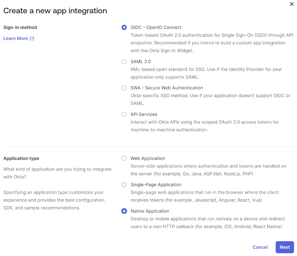 Okta Create New App Integration