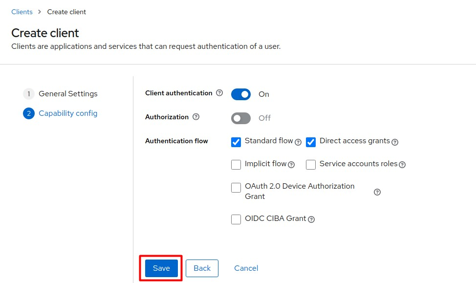Enter client values and save