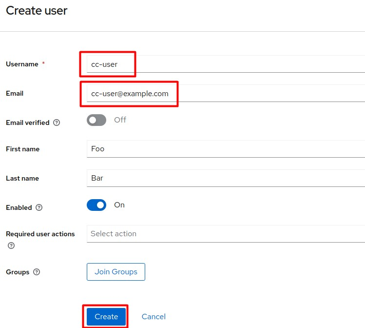 Enter user values and create