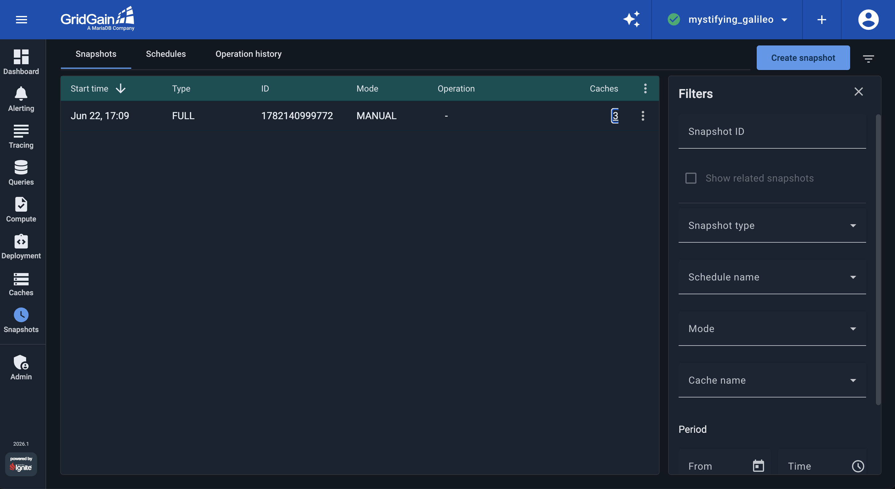 GridGain Snapshots List