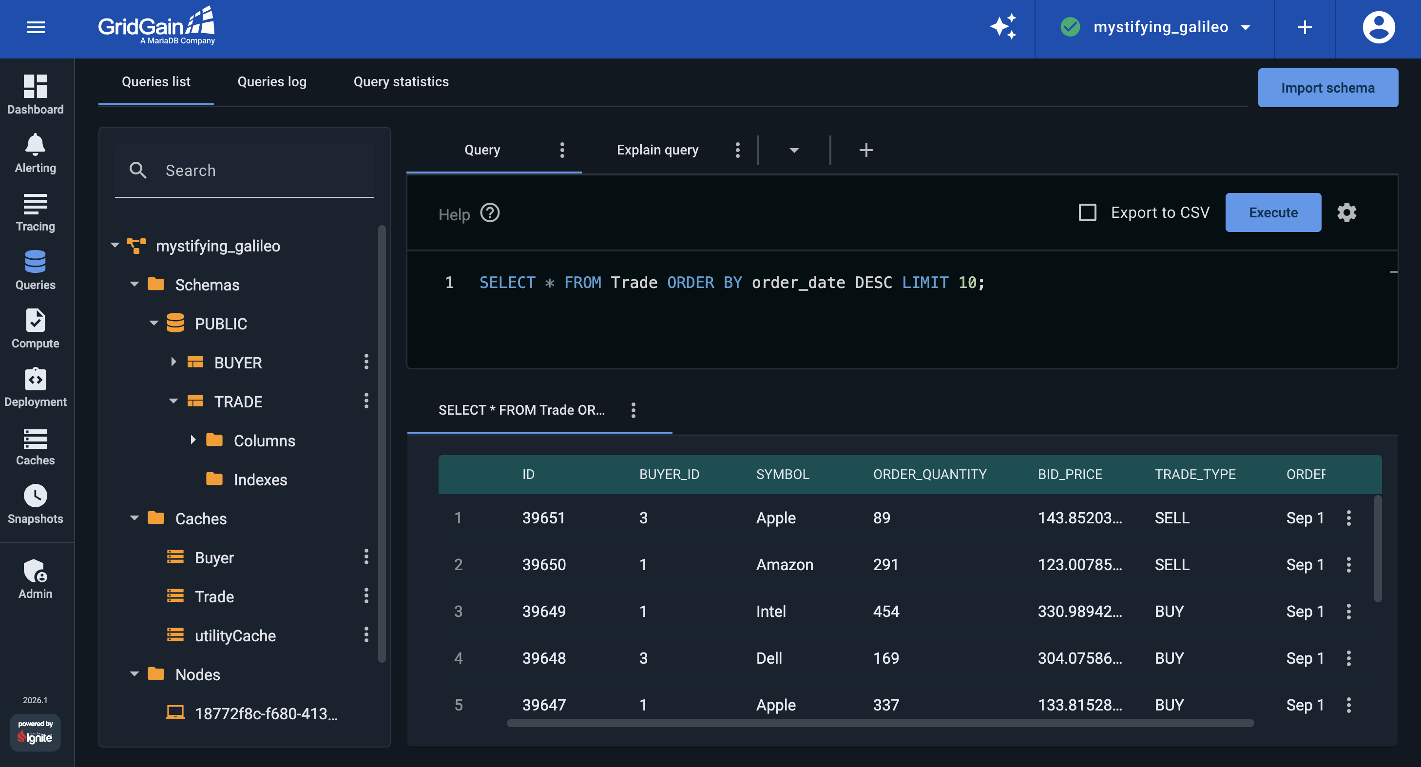 Control Center Queries Screen